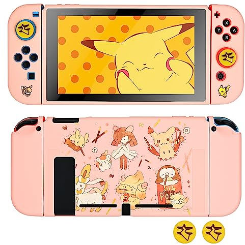 DLseego Étui Compatible avec la Switch, Étui de Protection TPU Souple Dockable avec 2PCS Mignon Thumb Grip Caps,Mince Coque de Protection Anti-Rayures et Anti-Chocs Design-Jaune Rose