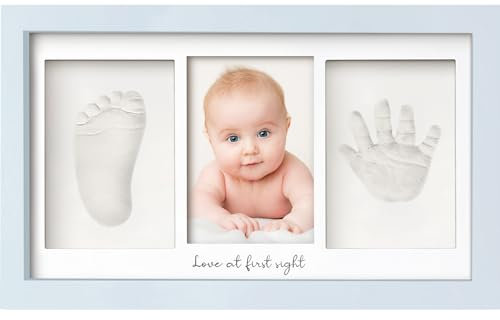 Baby Handabdruck und Fußabdruck Set - Gipsabdruck Baby Hand und Fuß für Neugeborene - Handabdruck Baby Bilderrahmen - Fußabdruck Baby Gipsabdruck Set - Baby Dusche Baby Abdruckset (Mist Blue)