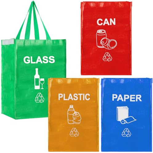 Clysee 4 Pcs Recycling Bin Bags Separate Recycle Bin Waterproof Waste Baskets Recyclable Waste Trash Sorting Organizer for Home Office Kitchen, Battery, Can, Paper, Plastic and Glass