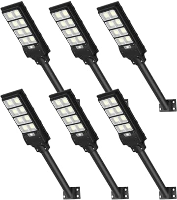Sararoom Farolas Solares 400W | 6500K Focos LED Exterior | Impermeable IP65 Farola Energía Solar con Sensor de Movimiento y Control Remoto, Luz de Seguridad para Camino Terraza Patio Garage, 6Pcs