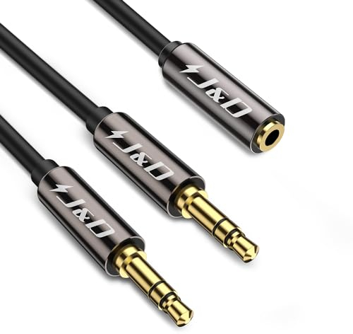 J&D Câble 3,5 mm vers 2 X 3,5 mm, Coque en Cuivre Plaqué or 3,5 mm TRS Femelle vers 2 X 3,5 mm TRS Mâle Y Répartiteur Câble Adaptateur Audio Stéréo Uniquement Adapté pour la Commutation, 1 m