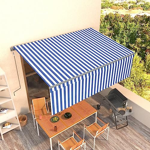 BaraSh Toldo automático retráctil con persiana Azul y Blanco 4x3 m Pergolas De Jardin Toldos Baratos