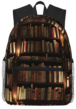 FRESQA Modischer Freizeitrucksack mit Cartoon-Fisch-Motiv, multifunktional, ideal für den Außenbereich, Blau, Bücherzimmer-Bibliothek, One size