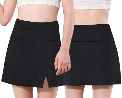 FEOYA Skirt Rock Mädchen Tennisrock Skort Sport Training Laufrock mit Innenhose Tischtennis Rock Kurze Hosenrock Sommer Sports Skort XS