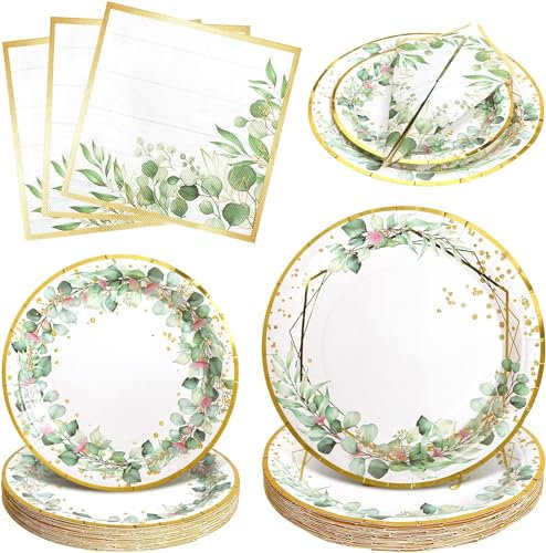 GWHOLE Paper Plates and Napkins Set,72Pcs Sage Green Party Tableware Set Baby Showe Decorations Neutral Plates Set for Party Supplies Jungle Safari Party Decoration