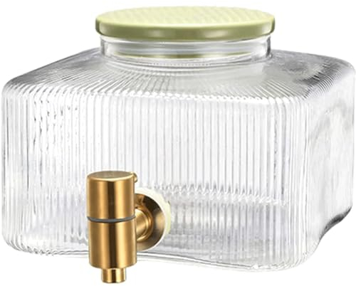 HSHTTKL 2,8 l/0,7 Gallonen Getränkespender, Klarglas-Wasserspender, Eistee-Krug, Kühlschrank-Wasserkocher mit Edelstahl-Zapfen und Deckel