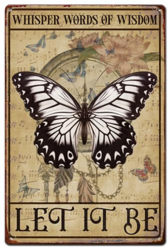 SUPERDANT Music Tin Sign Retro Butterfly Metal Signs Vintage Metal Tin Sign Let It Be Tin Signs Bar Sign Music Wall Plaque Vintage Posters for Man Cave Garden Home