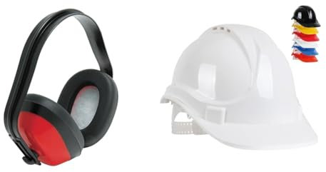 Blackrock Ear Defenders Adults Kids, Ear Protectors, SNR 27db, Noise Cancelling & White Hard Hat, Safety Helmet, Hard Hats Construction, Hardhat, PPE, Construction Helmet, Mens Womens Childs