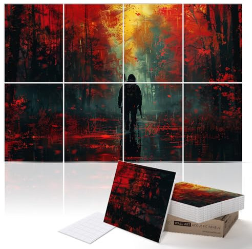 PINWELIFE® Wandkunst-Akustikplatten, schalldichte absorbierende Paneele, dekorative Dämpfung, Geräusch- und Echounterdrückung 120x80cm (Lone Warrior)