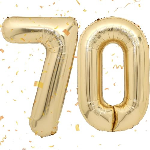 Luftballon 70.Geburtstag Weiß Gold,XXL Riesen Weiß Gold Folienballon 70 für Frauen,40Luftballon 70. Geburtstag,Zahlen 7 und 0 Folienballon für 70 Jahre Geburtstagsdeko Jubiläum Party Dekoration
