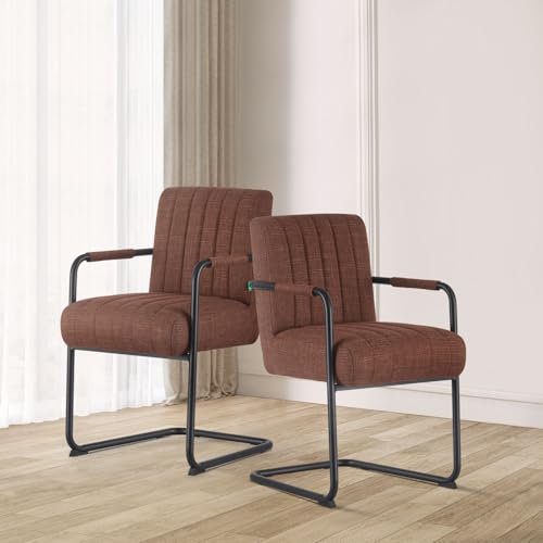DUBI Möbel Esszimmerstuhl Ben 2er Set, Freischwinger Armlehnenstuhl Polsterstuhl für Küche, Wohnzimmer, Esszimmer Büro, modern Industrial Design, Kakaobraun, 2 Stück, 21106-BJ44-2