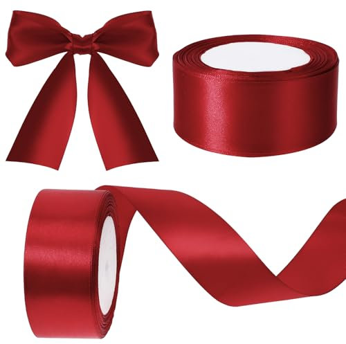 2 Stk Satinband Rot, 40mm X 22m Geschenkband Rotes Dekoration Geschenkband Breit Schleifenband Bänder für Bastelarbeiten Geburtstag Geschenkverpackung Hochzeit