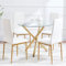 Juego de mesa de comedor redonda de cristal con 4 sillas de piel sintética para el hogar, cocina, apartamento, restaurante, patas doradas, apto para espacios pequeños.