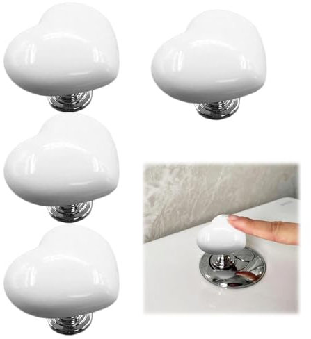 4 Pcs Toilet Button, White Toilet Flush Button, Heart Toilet Press Button Pusher, Plastic Toilet Tank Button Aid, Toilet Flusher Top Push Button, for Home Bathroom Decorative
