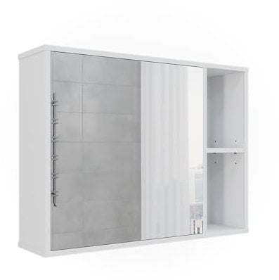 Vicco Badspiegelschrank Leano, Badezimmerspiegel, Weiß, 80 x 60 cm
