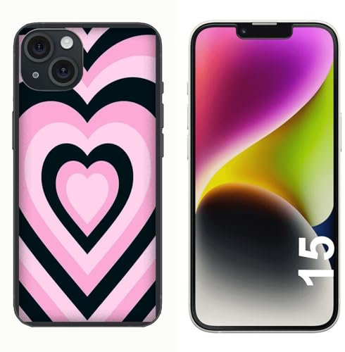 Generico Coque compatible avec coque Apple iPhone 15 coeur esthétique rose et noir/gel de silicone souple TPU
