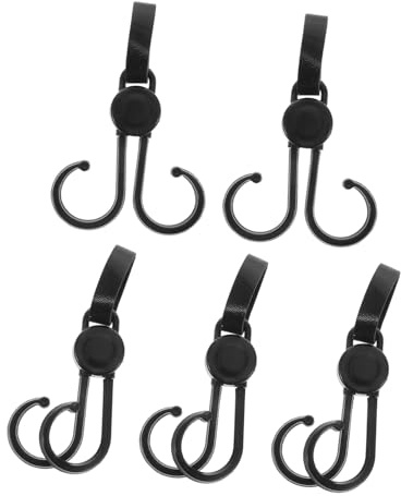 5 Stück Kinderwagen Organizer Haken aus Abs Kunststoff, Schwarz | Drinnen und Draußen, zum Aufhängen von Wickel-, Einkaufs und Handtaschen