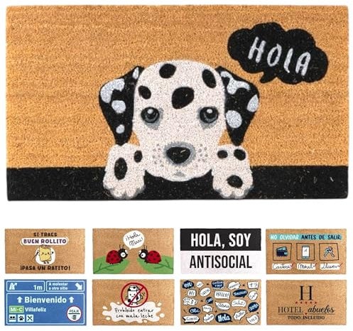 TIENDA EURASIA - Felpudo Entrada Casa | Diseños Originales y Divertidos | para Exterior | Rectangular | Material de Fibra de Coco y Base de Goma Antideslizante | Medida 40 x 70 cm (Dalmata)