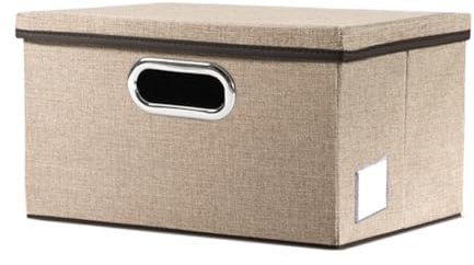 PRANDOM Aufbewahrungsbox mit Deckel,Faltbarer Leinen Stoff Aufbewahrungsboxen, Aufbewahrungskorb mit Griff,Dekorative Stapelboxen,Organizer Container,Khaki[1-stück] 29x22x17cm