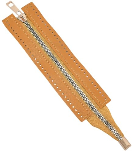CALFOVERA Chiusura Lampo in Metallo con Foro in Pelle PU da 25.4 x 5.3cm per Separare I Telai di Ricambio con Cerniera per Borse da Cucire Borsette Fai da Te Lavorate A Maglia O all'Uncinetto (Oro)