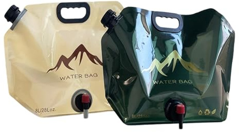 Yosugar Faltbarer Wasserkanister mit Drehhahn, 2 Stück 8L Tragbare Wasserbeutel faltbar, für Outdoor Camping & Notfall, BPA-Frei mit Volumenskala,Leicht und Falbar mit Ausgießer