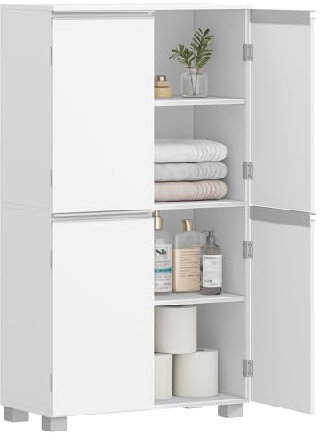 HEXCELEN Armoire de Salle de Bain, Meuble de Rangement avec 4 Portes Blanc