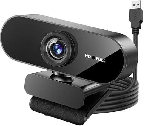 Synkris 1080P HD Webcam for PC with Microphone Noise Cancellation Privacy Cover Wide-Angle Lens Auto Light Correction USB for Conference Zoom Skype Facetime Windows Linux and macOS Plug & Play Black