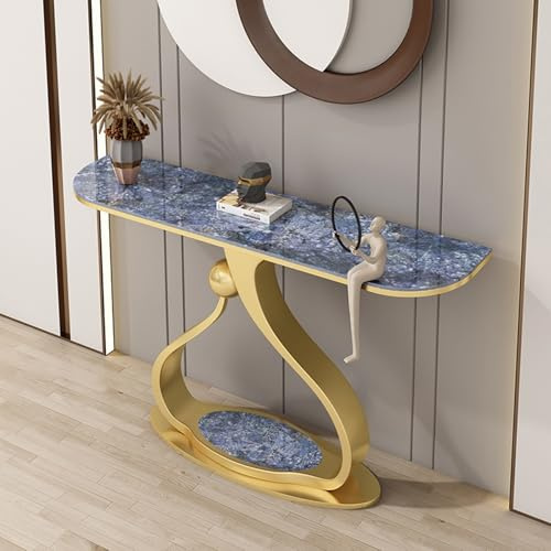 Konsolentisch für den Flur, Eingangstisch aus Kunstmarmor mit Metallfuß, moderne Console Table schmale Sofa-Akzenttische, lange Bauernhaus-Foyer-Tische für den Eingang, Wohnzimmer, hinter der Couch
