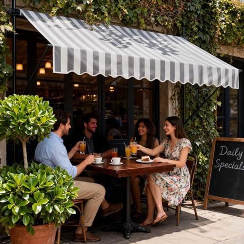 UISEBRT Store de balcon à serrage 250 cm de large - Store avec manivelle réglable en hauteur sans perçage pour balcon, protection UV, protection solaire, résistant aux intempéries (250 x 120 cm