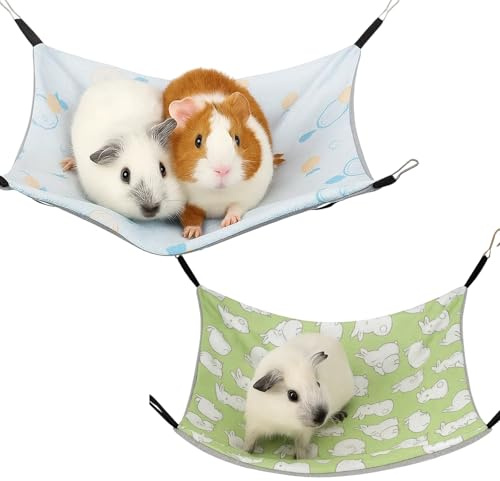 ZocRjvN 2 Stück Hängematte Meerschweinchen Für Kleine Haustiere, Frettchen Zubehör, Sommer Hängematte Für Hamster Und Meerschweinchen, 28 X 28 cm, Grün Und Blau