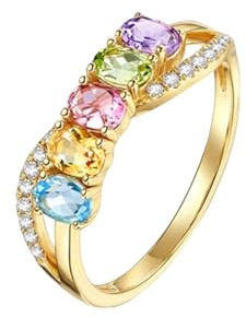 Gualiy Trauringe Gelbgold, 9 Karat Gold Ring mit 0.9cttw Oval Bunt Edelstein Damen Eheringe Größe 57
