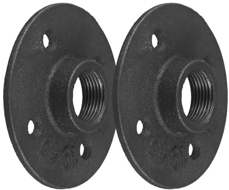 NbgrvB 1,9 cm schwarz lackierter Bodenflansch, 2 Stück, 4 Schrauben, Eisenrohrflansch mit Gewinde für DIY-Projekte, schwarz lackierter Bodenflansch, 3/4 Zoll Flansch, DIY-Projekte
