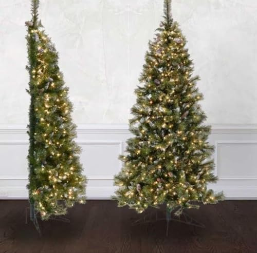 Home Republic Pre-Lit Corner Half Christmas Tree – Space-Saving Wall Design with Snow-Tipped Branches & Warm White LED Lights, Realistic Mixed PVC, Easy Assembly & Foldable Base (6ft)