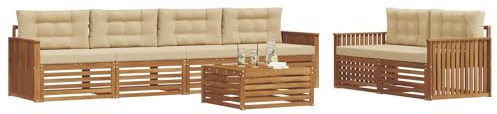 vidaXL Outdoor-Sofagarnitur mit Kissen 7 pcs Natur und Beige, Garten-Sofa, modernes Ecksofa, langlebiger Lounge, Terrasse, Bequeme Sitzgruppe für Entspannung
