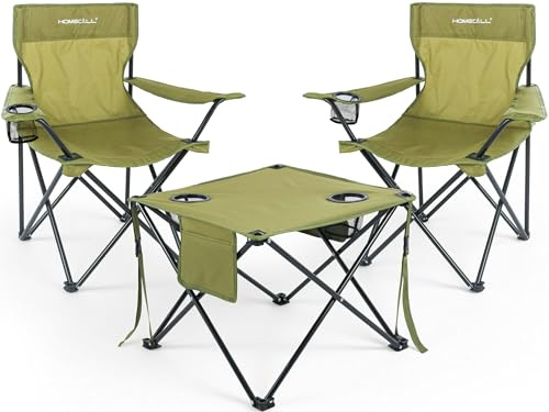 Homecall Camping Tisch Stuhl Set, faltbares Campingtisch mit Stühlen | leichtgewichtiges 2er Campingstuhl-Set mit Tragetasche, Campingstuhl mit Tisch für Picknick, Garten, Terrasse, Reise, Grün