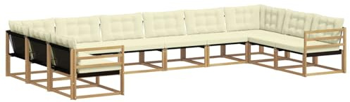 vidaXL Outdoor-Sofagarnitur mit Kissen 10 pcs Weiß und Creme, Gartenmöbel-Set, modernes modulares Sofa, langlebige Couch, ergonomisches Design, schicke Terrassen-Sitzmöbel