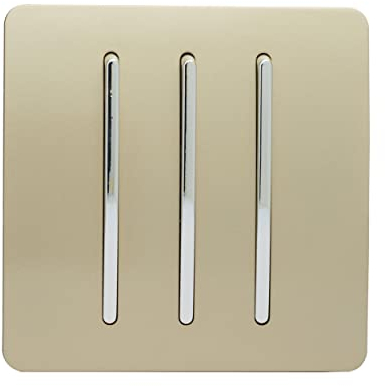 Trendi 3 Gang 2 way 240V Screwless Raised Front Plate Plastic Artistic Modern Glossy 10 Amp Chrome Rocker Triple Electrical Wall Light Switch Champagne Gold - ART-SS6GO