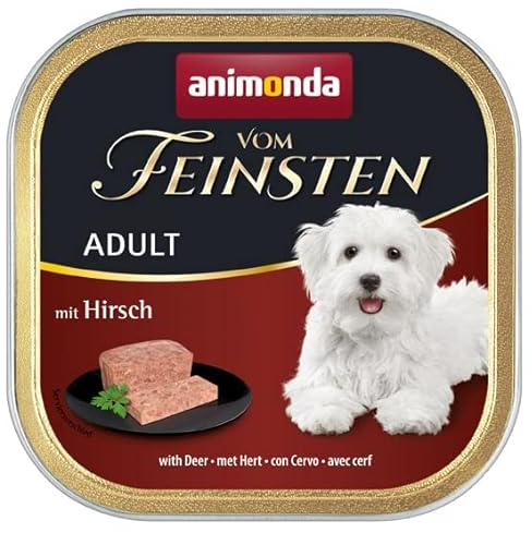 animonda vom Feinsten Hundefutter nass mit Hirsch (22 x 150g), getreidefreies Hundefutter ohne Zucker, mit frischen, fleischigen Zutaten