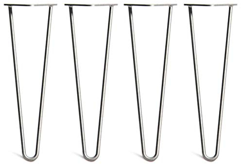 The Hairpin Leg Co. 4X Haarnadel-Tischbeine: Doppel-Schweiß Stahl, Schrauben, Anleitung, Schutzfüße. Klassischer 10mm 2 Stangen Stil. 40cm Rohstahl