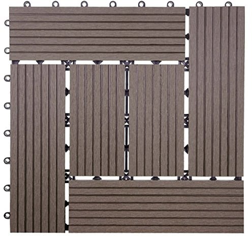 Mendler WPC Bodenfliese Rhone, Holzoptik Balkon/Terrasse, 11x je 30x30cm = 1qm versetzt - Basis Coffee