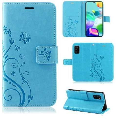 Hülle Kompatibel mit Samsung Galaxy S7 Edge | Premium PU Leder Handyhülle Wallet Case | Schutzhülle Blumen Klapphülle Handyhülle | Blau