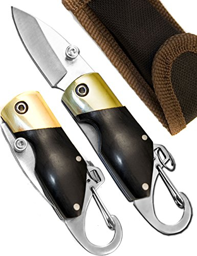 Outdoor saxx® – Coltellino pieghevole | con moschettone per agganciarlo al portachiavi | 11 cm, manico in legno, con custodia e passante per la cintura