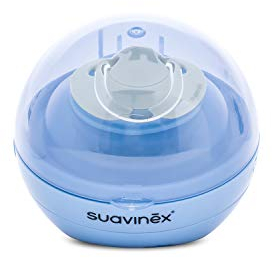 Suavinex, Esterilizador de Chupetes Portátil con Luz Ultravioleta UV Duccio, Elimina el 99% de los gérmenes. Funciona con Pilas o USB, Color Azul