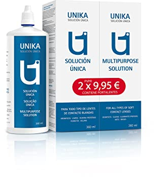 UNIKA Solución Única para Lentes de Contacto Blandas con Portalentes. Fabricado en España. Pack 2 Botellas x 360 ml