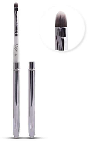Nanshy, Pinceau de maquillage pour les lèvres avec capuche pour rouge à lèvres Liner Gloss (poignée blanche, capuchon chrome/argent), errent sans cruauté sur les animaux
