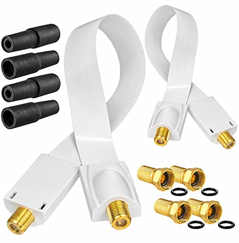 hb-digital 2x SAT Fensterdurchführung Ultra Flach flexibel extrem dünn Weiß HQ F-Buchse Verbinder für Koaxialkabel Verkupplung Türen Fenster Dachboden + 4x F-Stecker vergoldet + 4x Gummitülle
