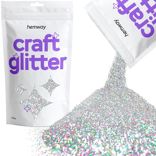 Hemway Craft Glitter - Silver Holographic | Fine Metallic Sequin Flakes for Resin & Epoxy Crafts | Supplies for Tumblers, Cards, Jewellery, Candle, Hair, Face, Body & Nail Art | 100 g
