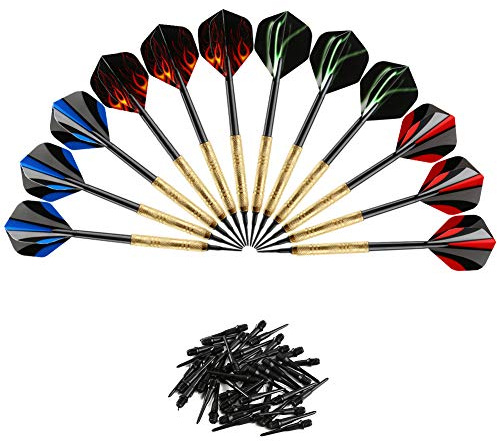 Accmor Dartpfeile mit Kunststoffspitze, weiche Spitze, 14 g Dartpfeile mit Kunststoffspitze, zusätzliche 36 schwarze 2BA-Ersatzspitzen, weiche Spitze für Elektronik-/Kunststoff-Dartscheibe, 12 Stück