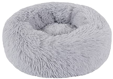 BVAGSS Hundebett Rund Katzenbett Flauschig Donut Kuscheliges Hundekissen Waschbar Ultra Weicher Plüsch Haustierbett für Kleine, Mittelgroße und Große Hunde, Katzen XH034 (Diameter:40 cm, Light Grey)