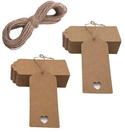 100 pcs Gift Tags Christmas Tree Tags Kraft Paper Hanging Ornament Gift Tags Parcel Tags Luggage Label String Pendant Decal, Brown